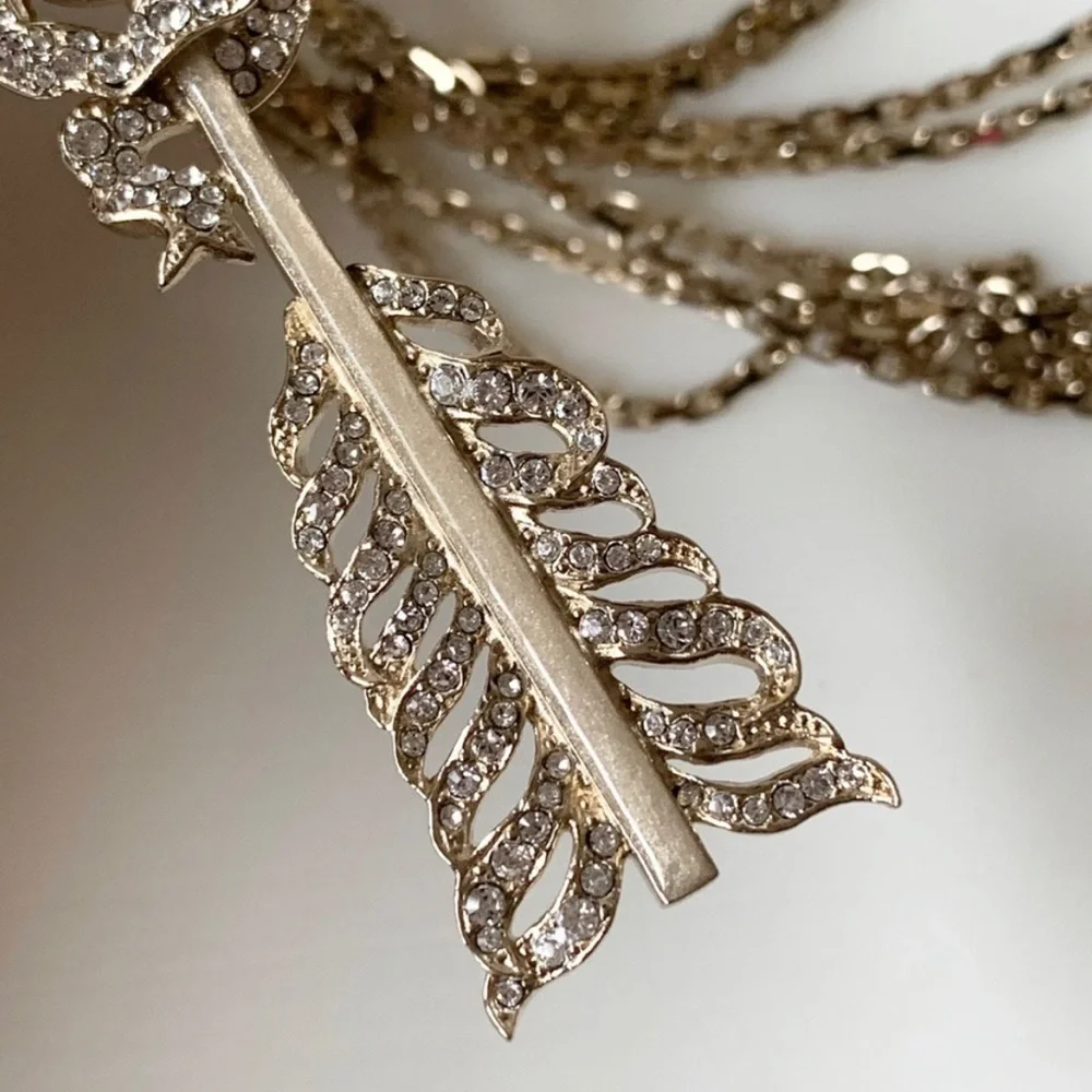 CHANEL Crystal Pearl Multi Strand Chain CC Arrow Necklace Gold - Picture 13 of 16